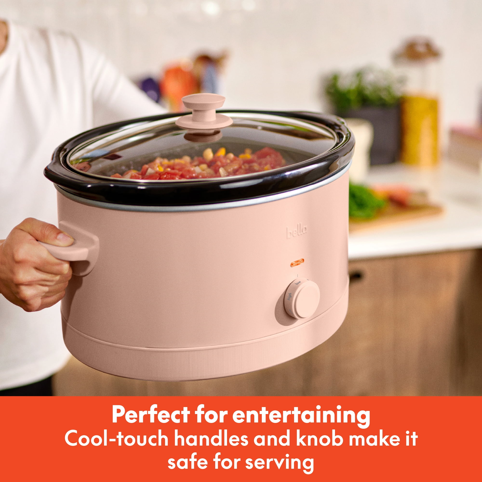 bella 6 Qt Manual Slow Cooker with 3 Temperature Settings, Ceramic Nonstick Coating, Dishwasher Safe Stoneware Pot & Tempered Glass Lid, Blossom