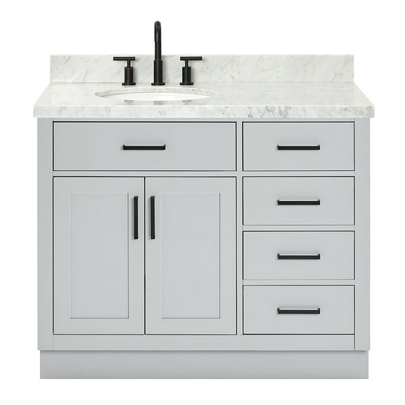 Ariel Hepburn 43 In. Left Offset Oval Sink Vanity With 1.5 In. Carrara White Countertop In Grey