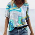 thumbnail image 1 of Camiseta con estampado de mármol ondulado para mujer, Tops holgados suaves con cuello en V, ropa de calle para mujer, jersey de moda 2022, 1 of 5