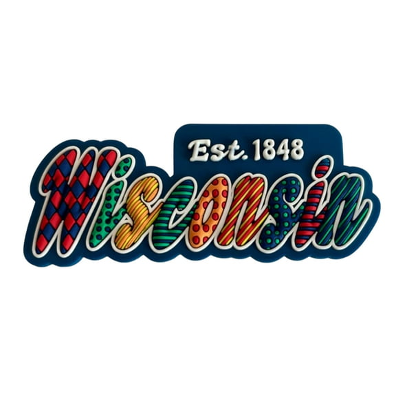 Wisconsin Festive Multicolor Letters Fridge Designer Magnet 3.25" x 1.25"