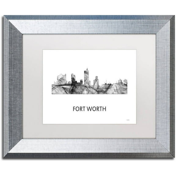 Trademark Fine Art 'Fort Worth Texas Skyline WB-BW' Canvas Art by Marlene Watson, White Matte, Silver Frame