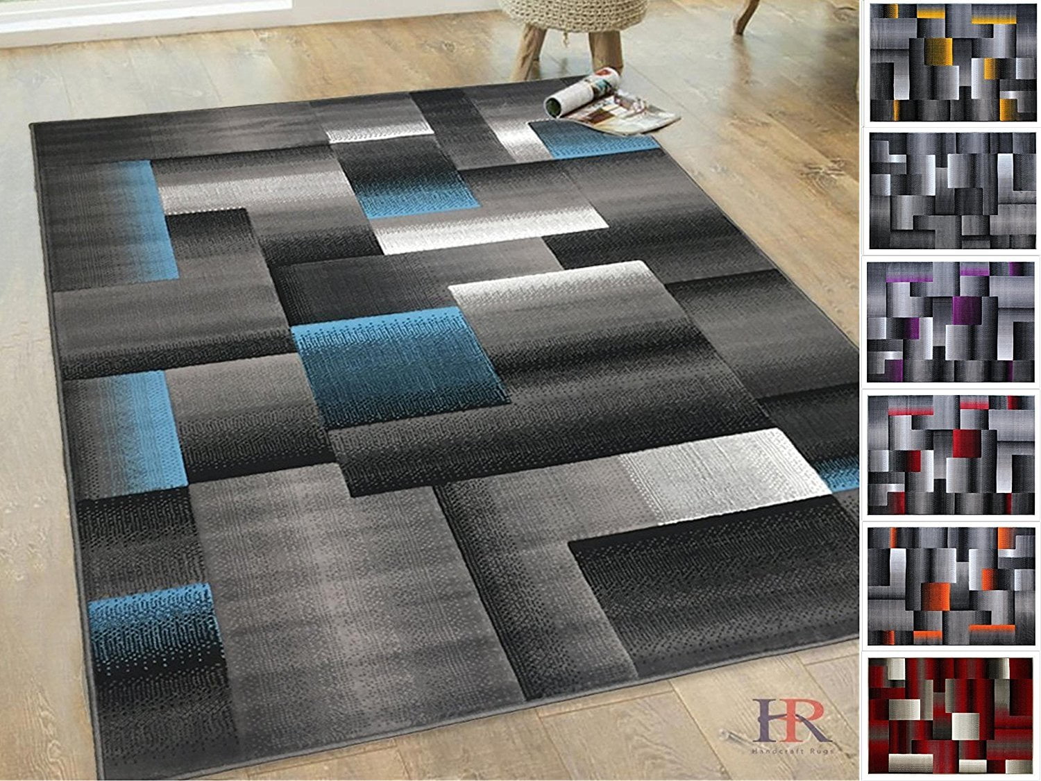 Handcraft Rugs Blue/Silver/Gray Abstract Geometric Modern Squares
