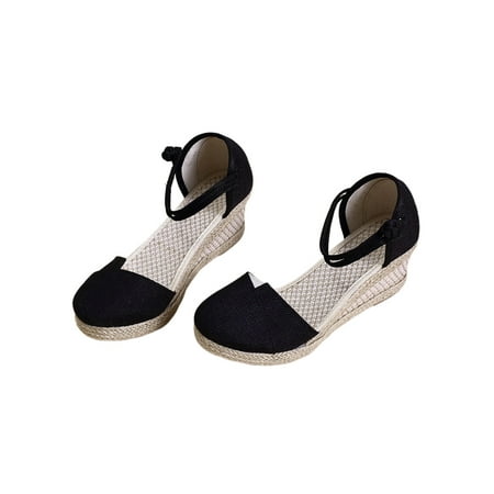 

Rotosw Ladies Casual Shoes Espadrille Espadrilles Sandal Summer Platform Sandals Lightweight Ankle Strap Dressy Shoe Vacation Non-slip Wedge Heels Black 6.5