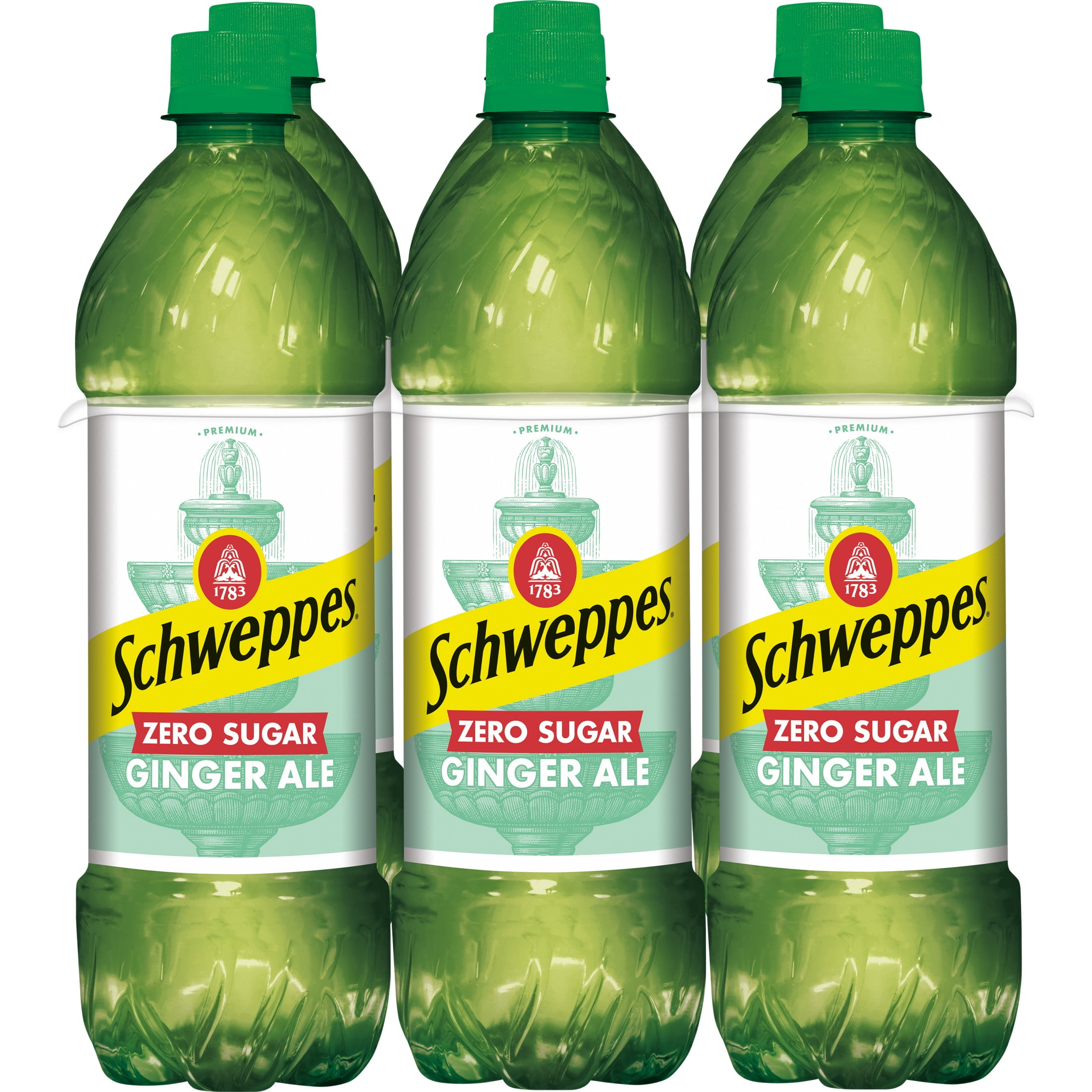 Schweppes Caffeine Free Zero Sugar Ginger Ale Soda Pop, 16.9 fl oz, 6 Pack Bottles