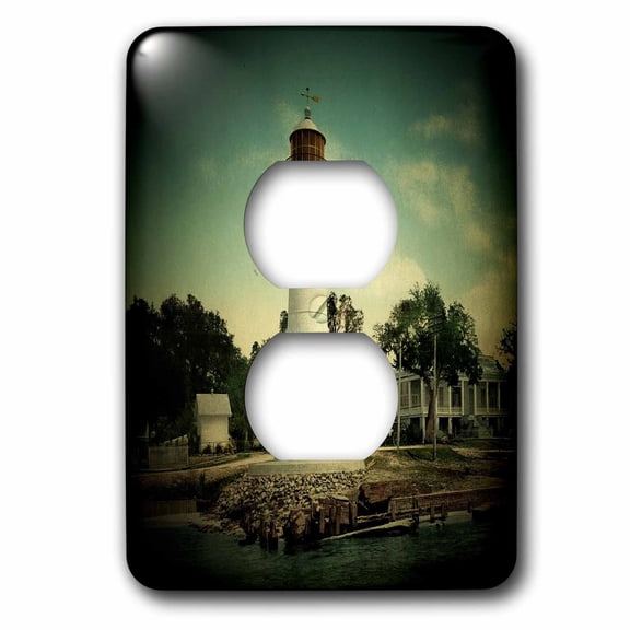 3dRose, Vintage 1901 Biloxi Lighthouse spotlight , 2 plug outlet cover