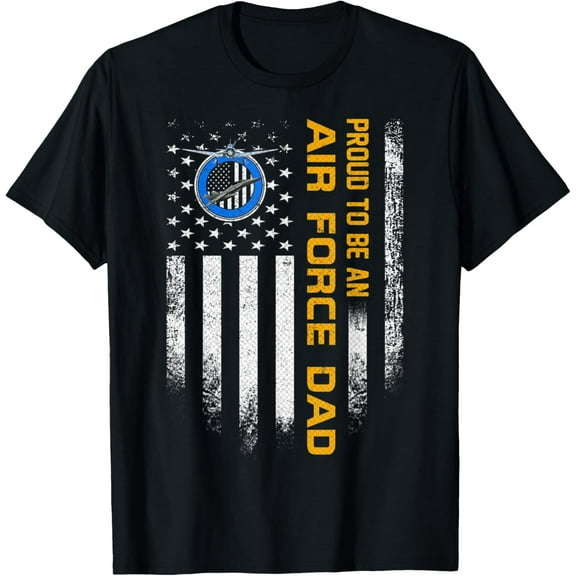 Vintage USA American Flag Proud To Be An Air Force Dad Funny T-ShirtMen's and women's gift, black and white T-shirt, size: Extra large S-4XL