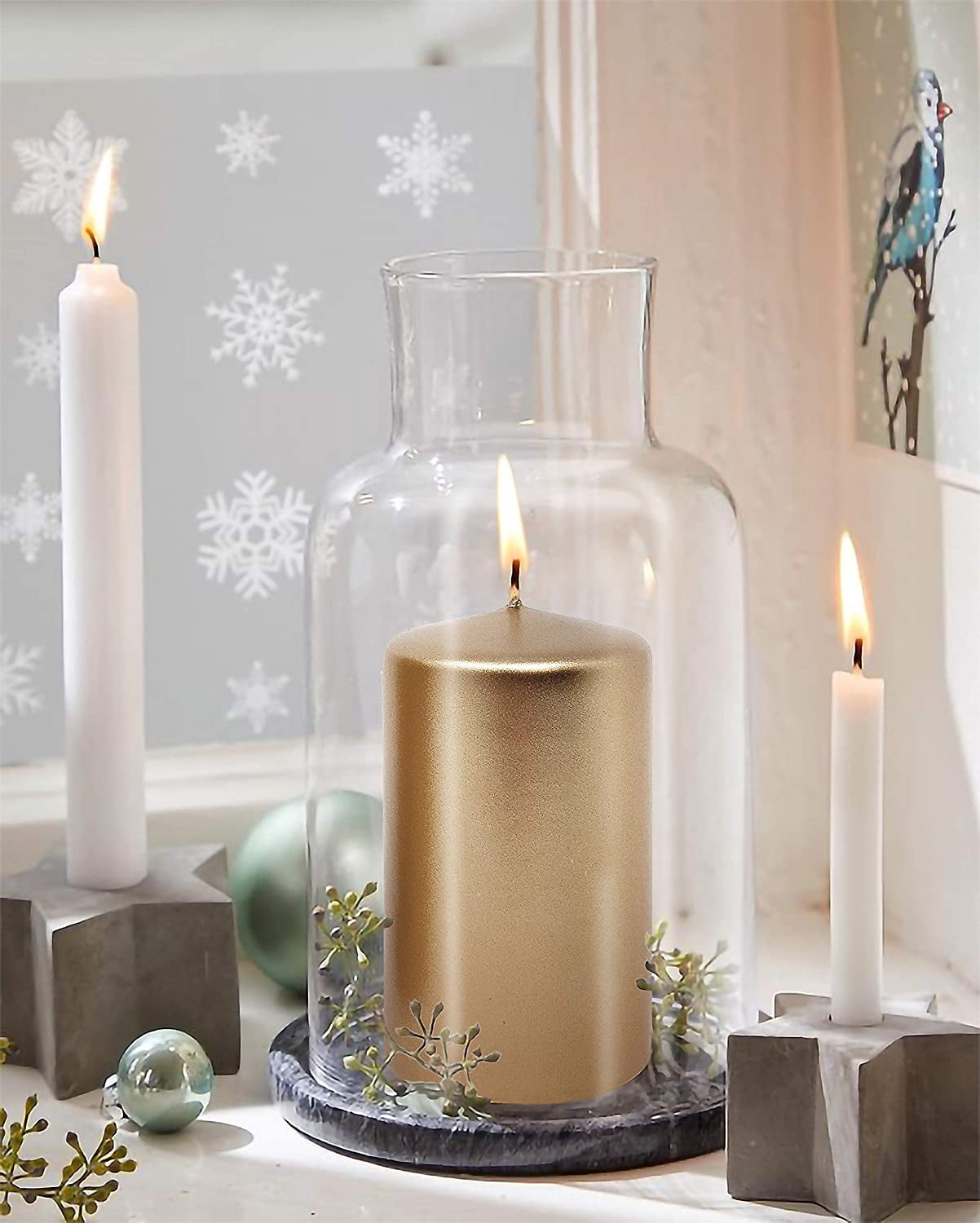 Hyoola 2.4 x 4 inch Metallic Copper Unscented European Made Pillar Candles, Paraffin Wax with Cotton Wicks, 6-Pack
