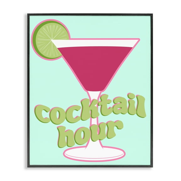 Stupell Industries Retro Cocktail Hour Food & Beverage Painting Black Framed Art Print Wall Art, 11 x 14