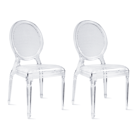 2xhome - Set of 2 Clear Ghost Side Chair Dining Room Chair - Clear Accent Seat - Lounge Armless Chairs, Modern Designer Artistic Dining Chairs