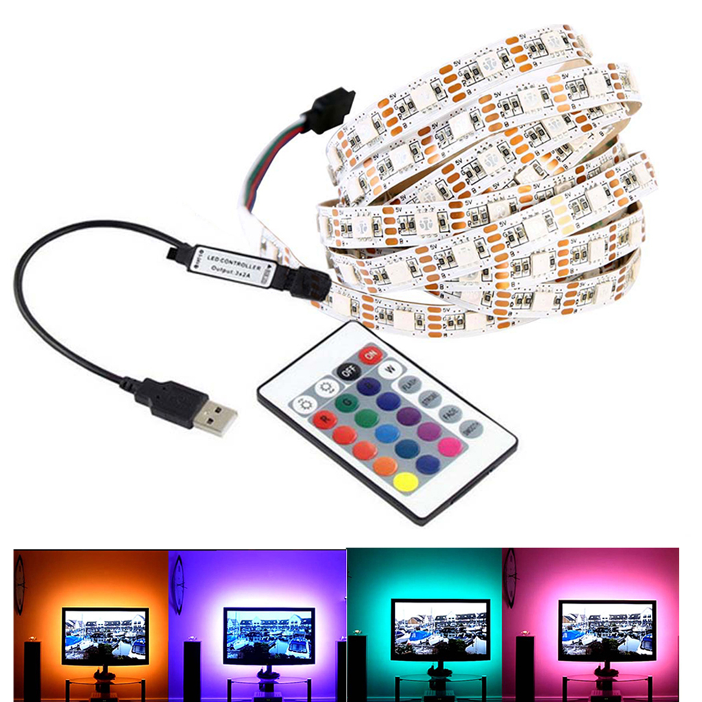 5V 5050 RGB LED Strip Light 30LEDs Backlight White 3key Controller Kit for TV