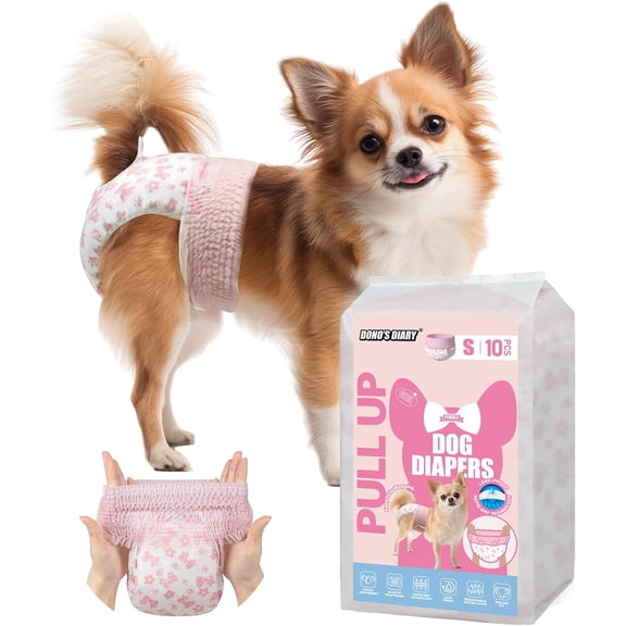 YANTONG Disposable Pull It Up Female Dog Diapers, 360° Stretchy Waist Puppy Diapers, Super-Absorbent Doggie Diapers with Rapid-Dry Technology Leak-Proof Design for Doggy in Heat Period, S 10 Pcs
