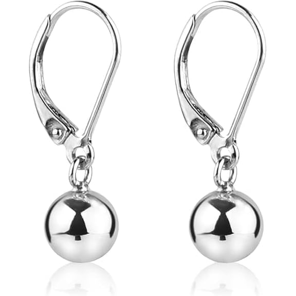 S925 Sterling Silver Leverback Earrings for Women, Small White Gold Plated Round Ball Drop Dangle Earrings Lightweight Comfortable Fashion Jewelry[f676]
