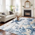 thumbnail image 3 of Ocean Turtles Washable Living Room Rugs 5'x7', Blue Yellow Sea Star Shell Coral White Wood Grain Low Pile Throw Large Area Rugs Non-Slip Sturdy Edge Binding Carpet for Dining Room Bedside Kitchen, 3 of 9