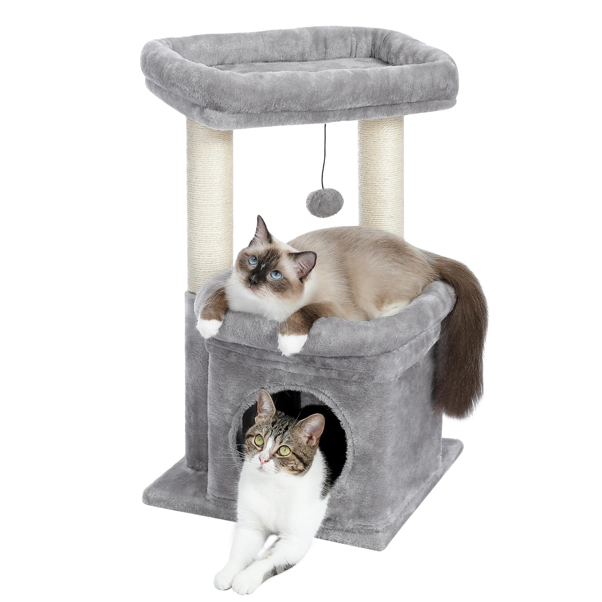 Pefilos 27" Cat Tree Tower for Indoor Cats with Private Cozy Cat Condo, Natural Sisal Scratching Posts and Plush Pom-pom for Small Cats, Gray Pefilos 27" Cat Tree Tower for Indoor Cats with Private Cozy Cat Condo, Natural Sisal Scratching Posts and Plush Pom-pom for Small Cats, Gray