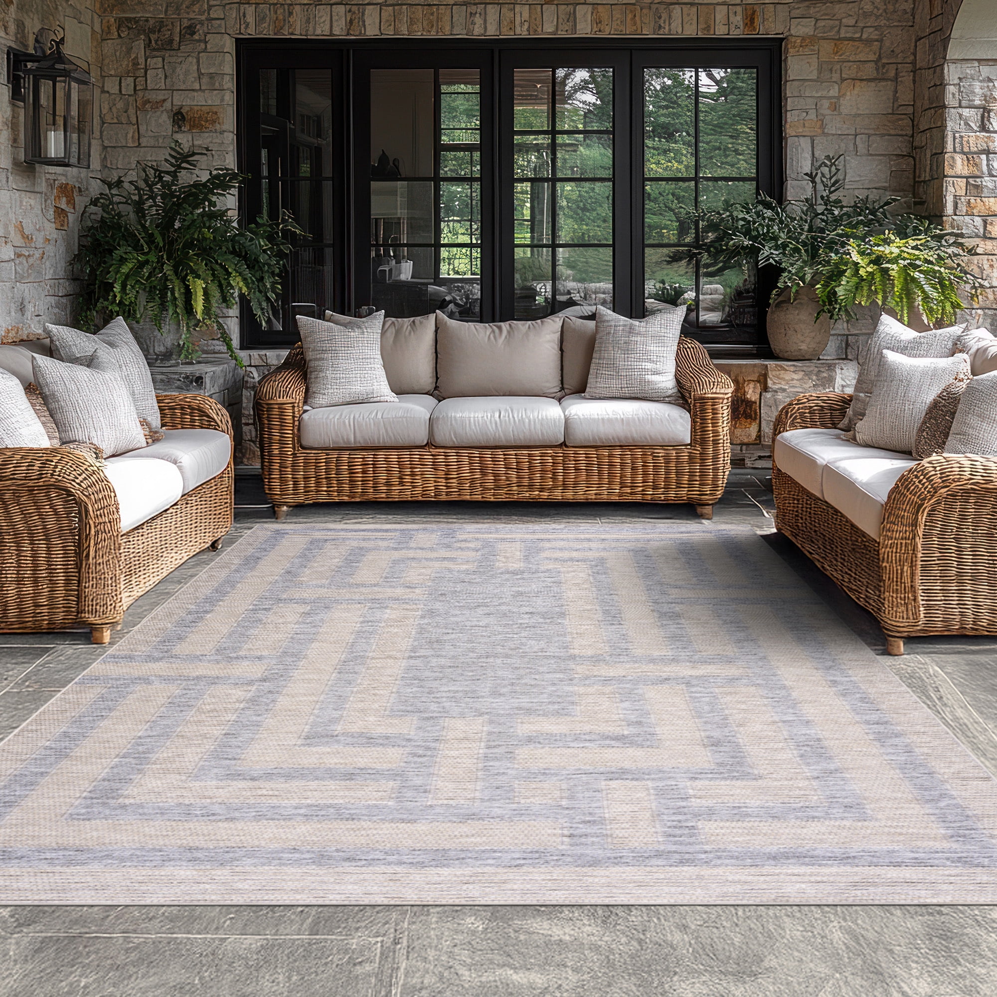 Bliss Rugs Bailey Transitional 5' x 7' Natural and Gray Indoor Outdoor Area Rug