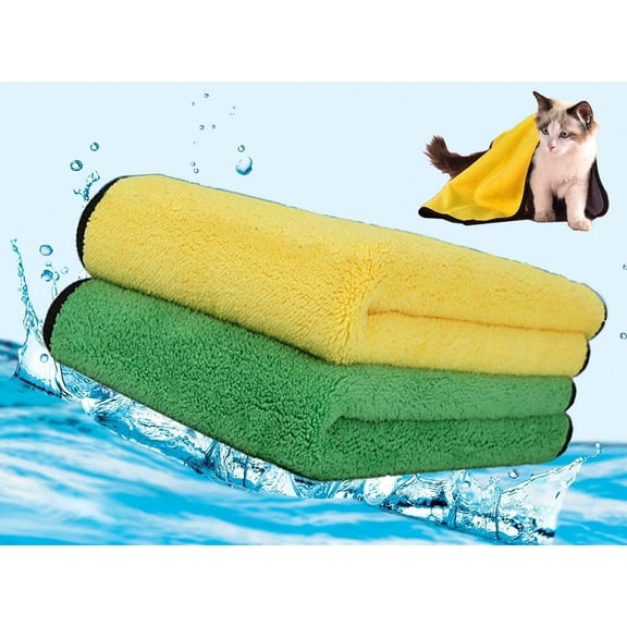 ZWHong 2 Pack Dog Towels Super Absorbent Pet Bath Towels Microfiber Dog Drying Towels for Small Dogs and Cats, Machine Washable, Yellow Gray and Green Gray