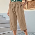 thumbnail image 5 of SHTXOZHI Womens Basic Capri Pants Elastic Waisted Straight Leg Ruched Capris Casual Vacation Bottoms with Pockets, 5 of 6