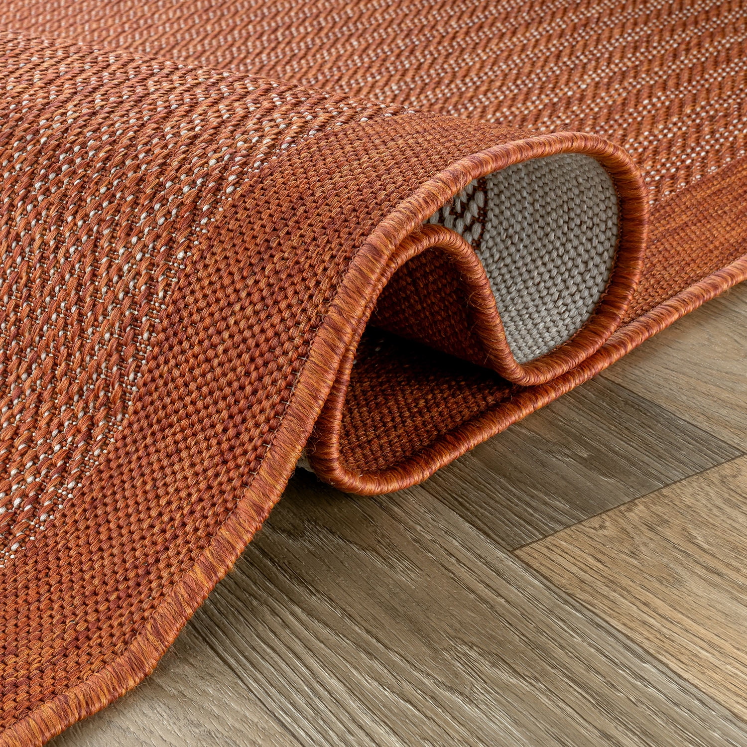 World Rug Gallery Contemporary Bordered Weather Resistant Reversible Indoor/Outdoor Area Rug - RUST 5'x7'
