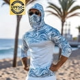 thumbnail image 5 of VBVC Men's Wave Print UPF 50+ Sun Protection Hoodie,Full Face Cover Quick Dry Fishing Shirt For Men,UV Block Long Sleeve Rash Guard for Beach Hiking,Light Blue,S-3XL, 5 of 6