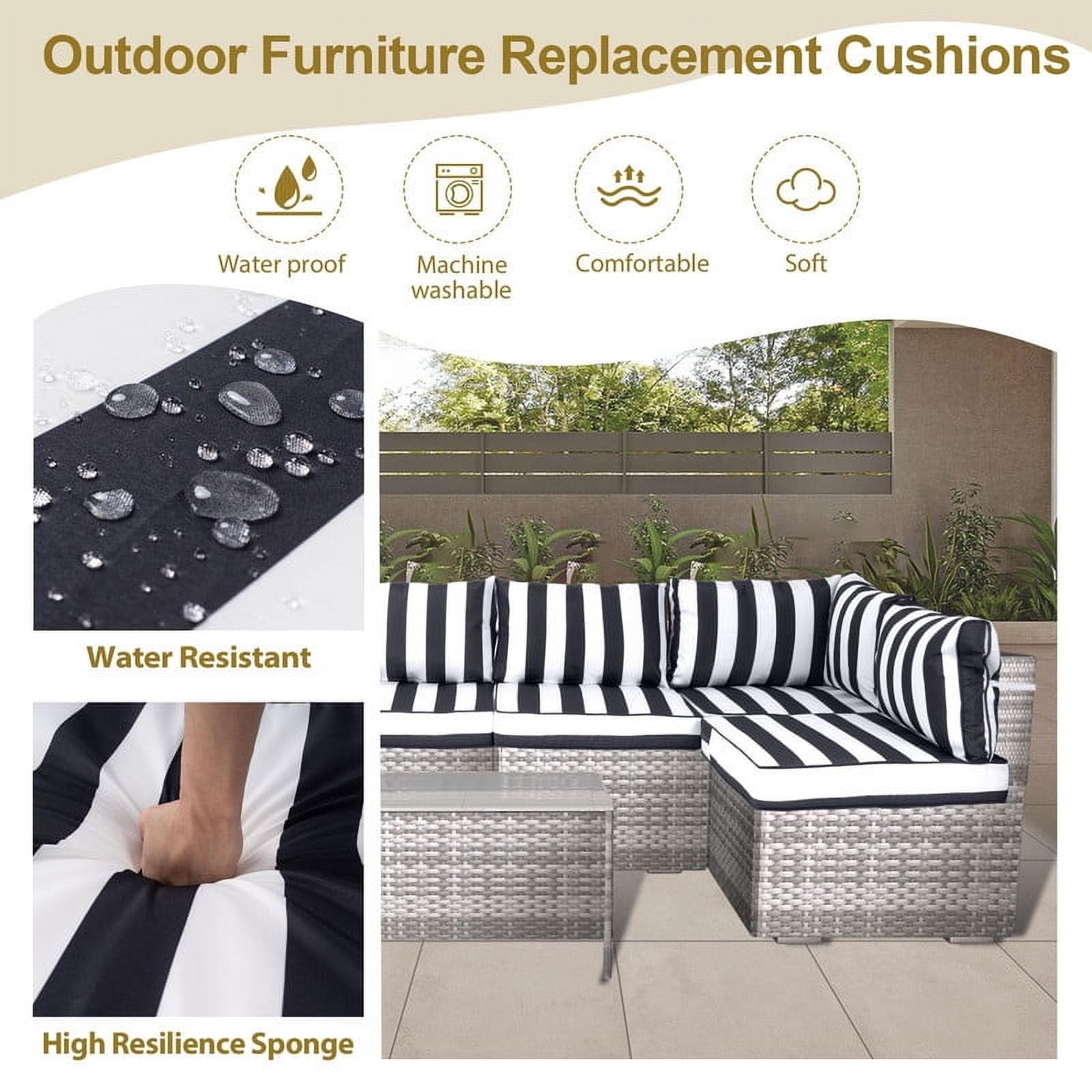 Outdoor Replacement Cushions for Patio Furniture,14-Piece Patio Water-Resistant Replacement Sofa Cushions Fits 6-seat Sectional Rattan Conversation Set,Liner&Cover