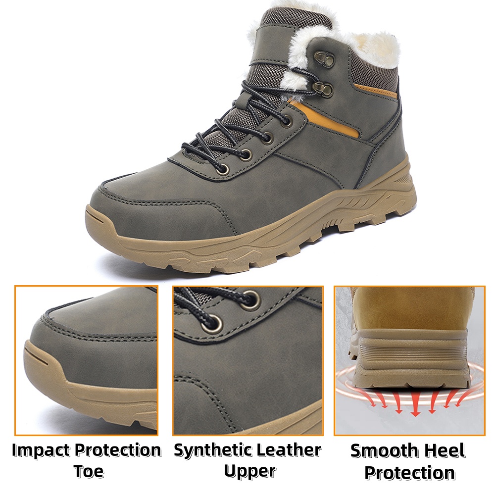 Men's Snow Boots Winter Outdoor Shoes Warm Fur Lined Hiking Waterproof Anti-Slip Lightweight Ankle Booties Green 12 US