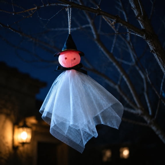 Tryvkinvive Hanging Tulle Ghost Ornament With Witch Hat,Halloween Decoration,Cute Ghost Pendant Decor for Home Decor Supplies Outdoor,Indoor,Porch,Tree & Party Supplies