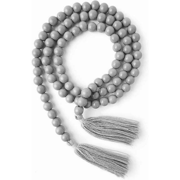 Wooden Beads Garland with Tassels, 61 Inch Grey Wood Bead Garland, Modern Farmhouse Decor, Boho Home Decor Clearance
