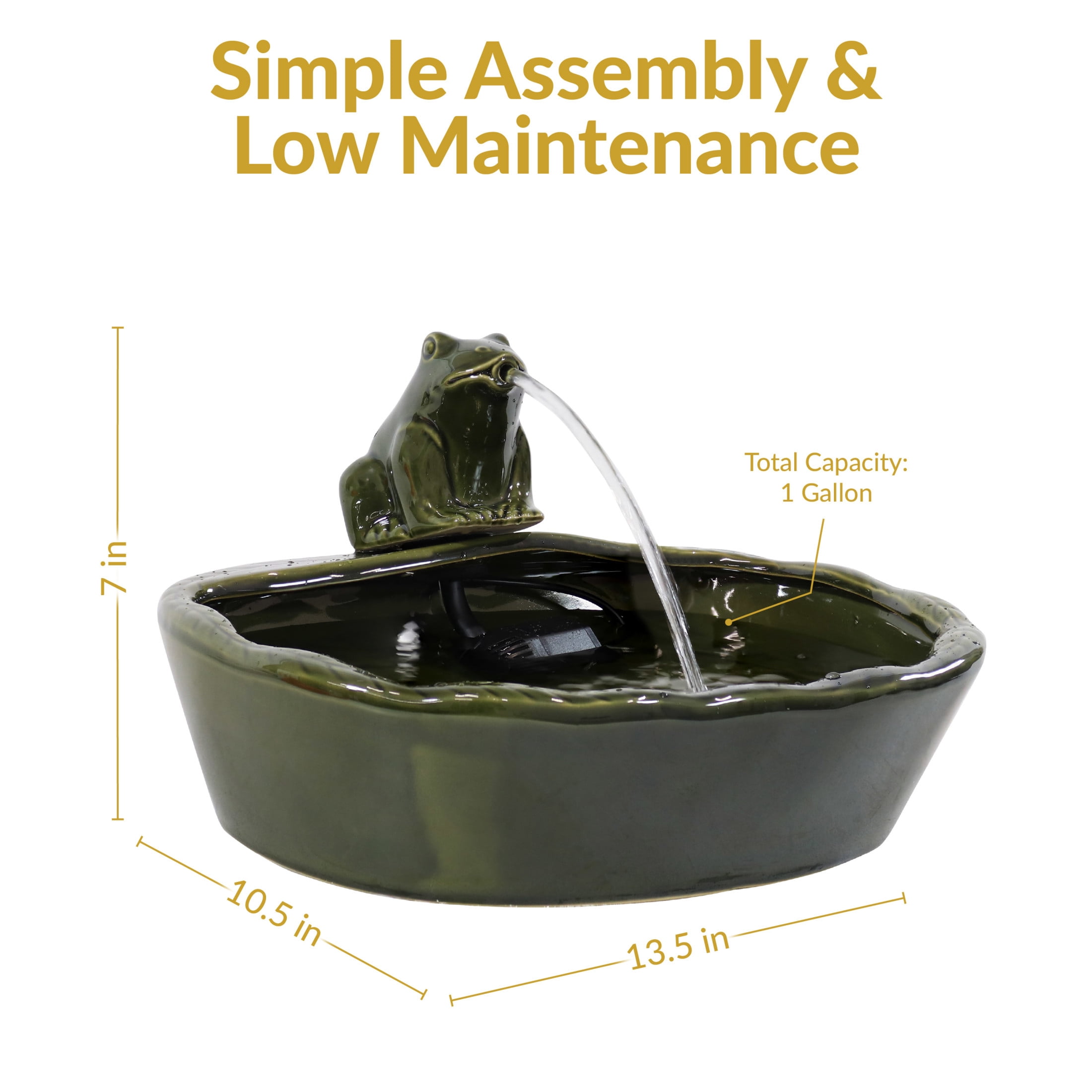 Sunnydaze Frog Contemporary Green Ceramic Solar Water Fountain