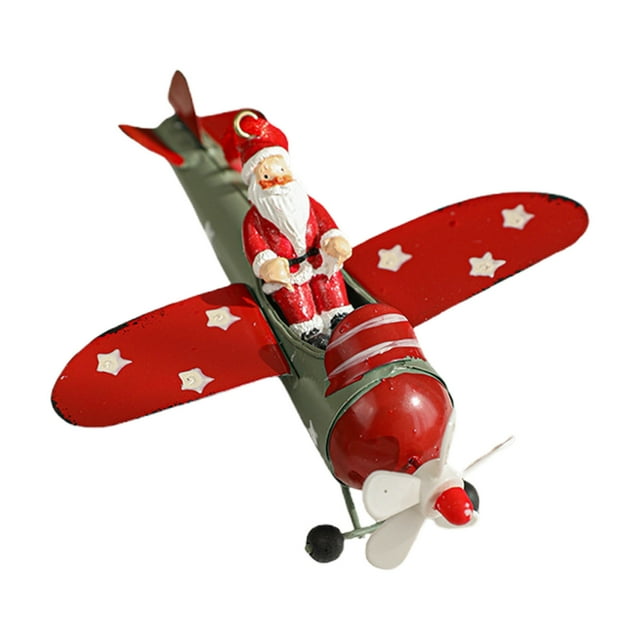 Santa Claus Flying Plane Ornament - Iron Hanging Decor for Christmas Tree or Outdoor Display