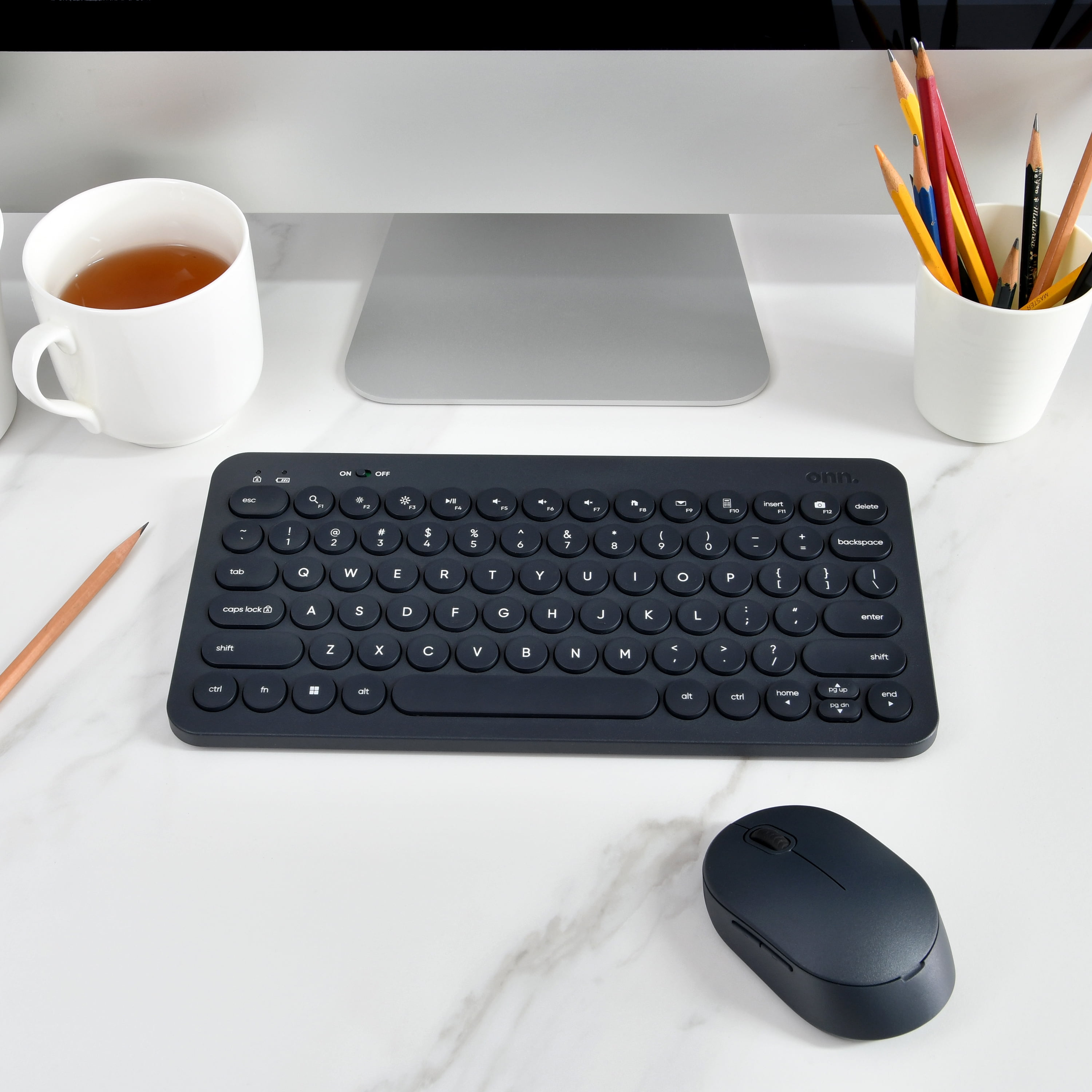 onn Mini Compact Wireless Office Keyboard USB Receiver, 78 Keys, Grey