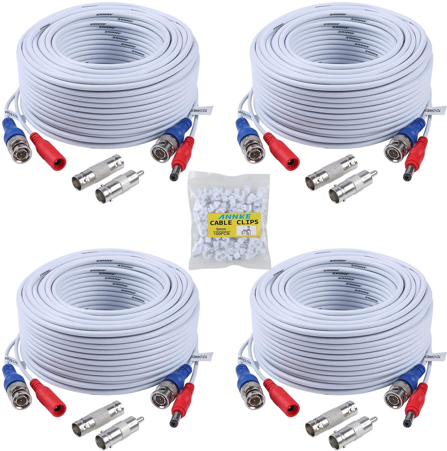 Annke Security Camera Cable 4 30m 100ft All In One Bnc Video Power Cables Bnc Extension Wire Cord For Cctv Camera Dvr Security System 4 Pack White Walmart Com Walmart Com