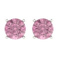 thumbnail image 3 of 4 Ct Round Cut Studs Pink Crystal 14K White Solid Gold Everyday Dainty Earrings Push Back, 3 of 7