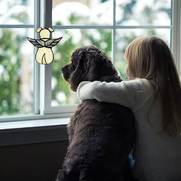 Stained Glass Angel Wing Dog Memorial Window Hanging Suncatcher Thoughtful Sympathy Remembrance For Pet Lovers In Loving Memory Of Dogs