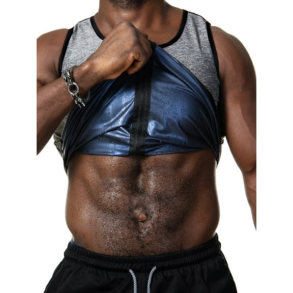 FANNYC Men Hot Sweat Sauna Workout Vest Waist Trainer Zipper Neoprene Tank Top Compression Shirt Slimming Shapewear Gym Abs Abdomen Undershirts ,Black/Grey