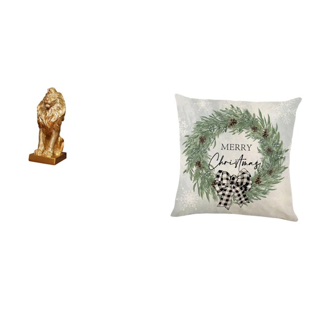 Majestuoso adorno de escultura de león y funda de almohada navideña para oficina, hogar, estantería, sofá, coche, regalo decorativo de interior.