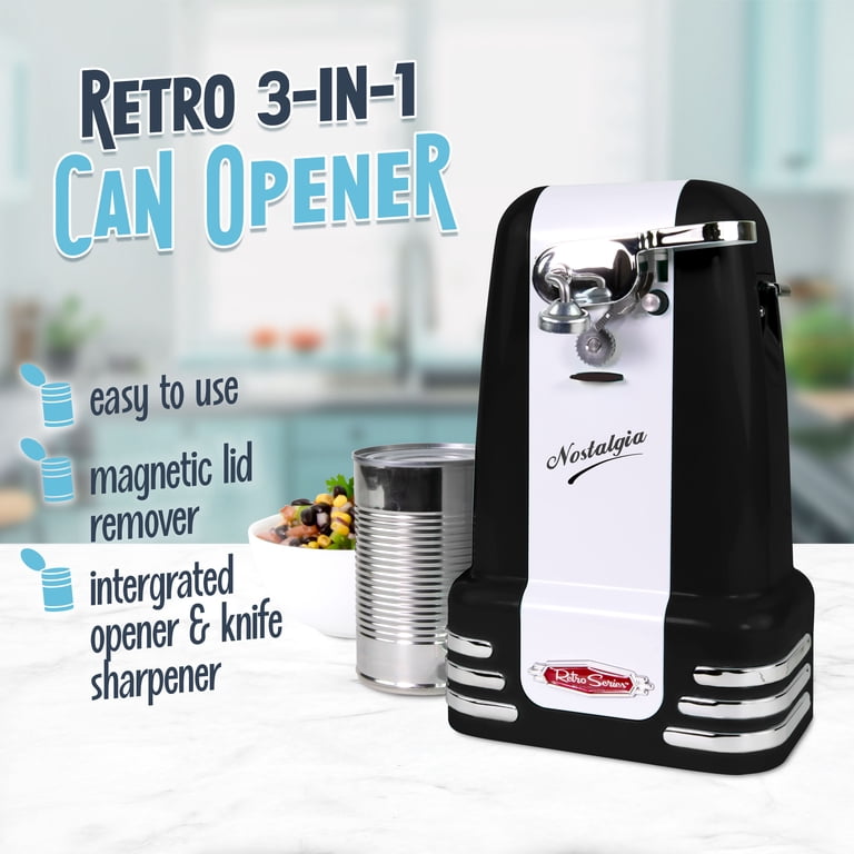 Nostalgia Retro Can Opener, Electric Can Opener with Built-in