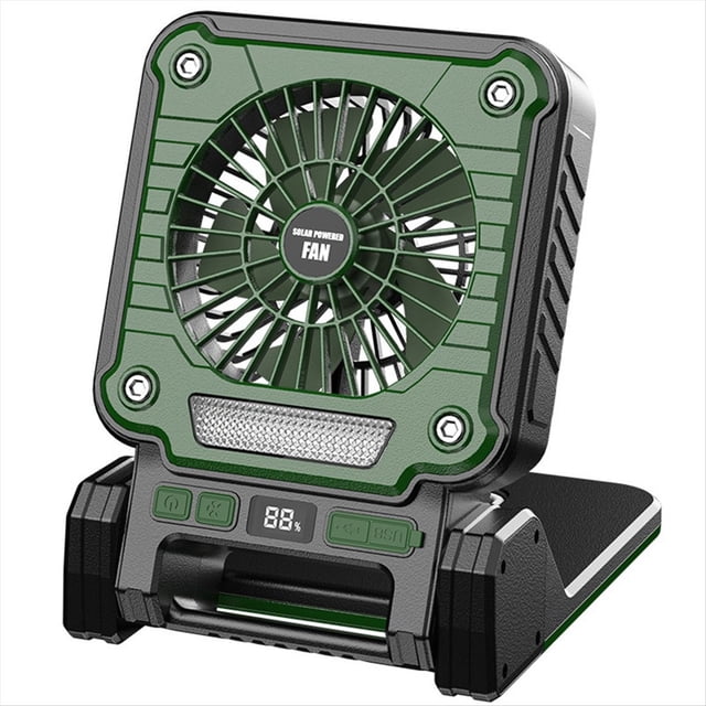Ventilador Eléctrico Solar de 20000 MAh con Luces LED para Tiendas de Campaña, para Acampar en Coche y Carga USB y Solar para Senderismo y Pesca. Verde
