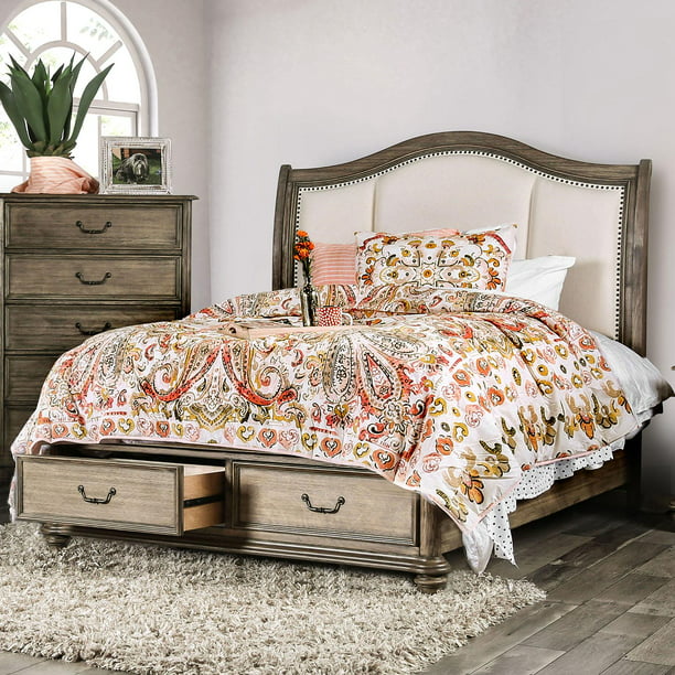 Rustic Fabric Upholstery King Storage, Rustic King Storage Bed