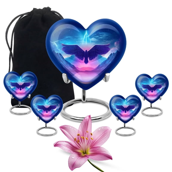 Angel Urn For Humans Ashes, Mini Keepsake Urns, Memorial Gifts For Man And Woman, Funeral Urn For Adult Ash, Burial & Cremation Urns, 3 Inch Small, Pack Of 4, Blue