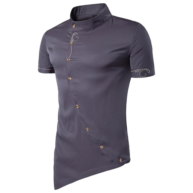 Camisa Elvqul de Hombre Casual Elástica Manga Corta Liso Gris Solapa Botones