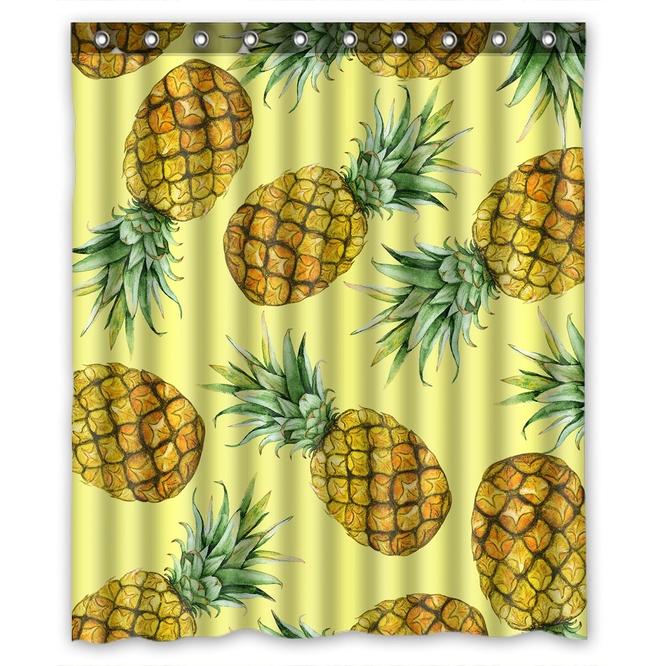 Coconut and Pineapple Flower Bathroom Fabric Shower Curtain Set 71Inches Long 
