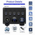 thumbnail image 3 of 5 Gang Switch Panel, 12V/24V Inline Fuse Box LED Switch Panel Dual USB Socket Power Outlet LED Voltmeter for Boat Truck, 3 of 9