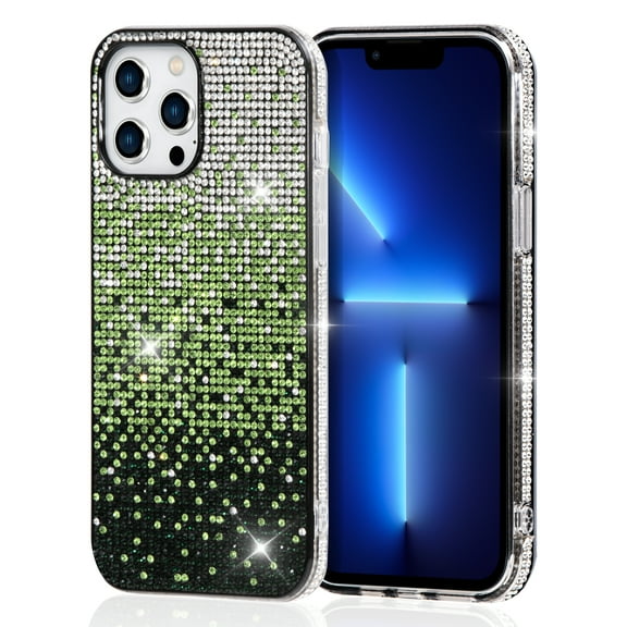 KIQ iPhone 13 Pro Case, Gradient Glitter Womens Phone Case Cover TPU Bumper Skin (Green)
