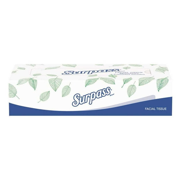 Surpass 21340 White Unscented 2-Ply Facial Tissue Flat Box (100 Tissues/Box, /Big Case) - pack of 30