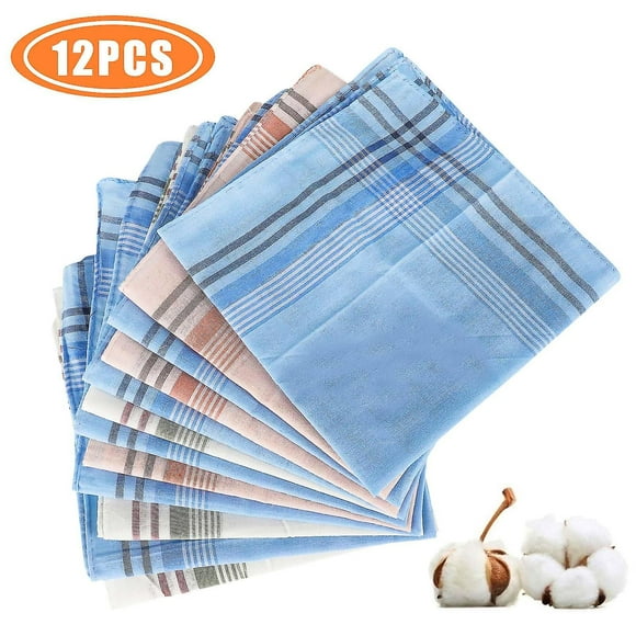 12pcs Handkerchiefs For Men, Soft 100% Cotton Pocket Square, Men's Handkerchiefs Gift Set Multicolor Plaid Hankies Great Father's Day Gift Idea, Fashi