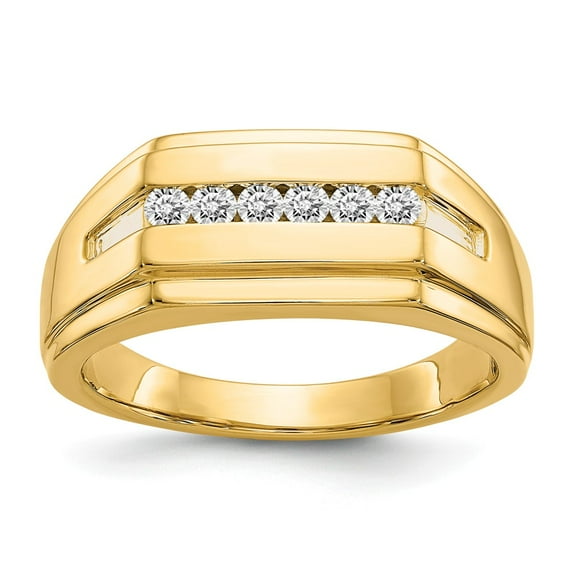 14K Yellow Gold Ring Band Men's Diamond Round Mens
