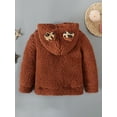 thumbnail image 3 of Seyurigaoka Baby Girls Boys Fuzzy Fleece Hoodie, Color Block Long Sleeve Cardigan with Pom Pom, 3 of 8