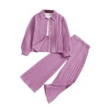 thumbnail image 2 of Lilgiuy Girls' Summer Outfit Casual Long Sleeve Tops Turndown Neck Collar Botton Long Pants Set Outdoor-playing (Purple,11-12 Years), 2 of 5