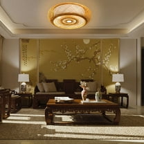 Flush Mount Vintage Bamboo Rattan Lantern Pendant Light Fixture Ceiling Lamp E26