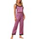 thumbnail image 1 of Conjunto de pijama de satén para mujer Cheibear con encaje, 2 piezas, camisón de dormir con pantalones largos, ropa de casa, morado S, 1 of 6